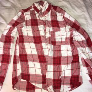 Red and White Plaid Flannel Check Button Down